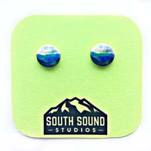 Mountain Landscape Stud Earrings Blue Green