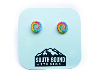 Rainbow Tie Dye Spiral Stud Earrings