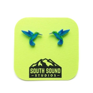 Hummingbird Blue and Green Stud Earrings