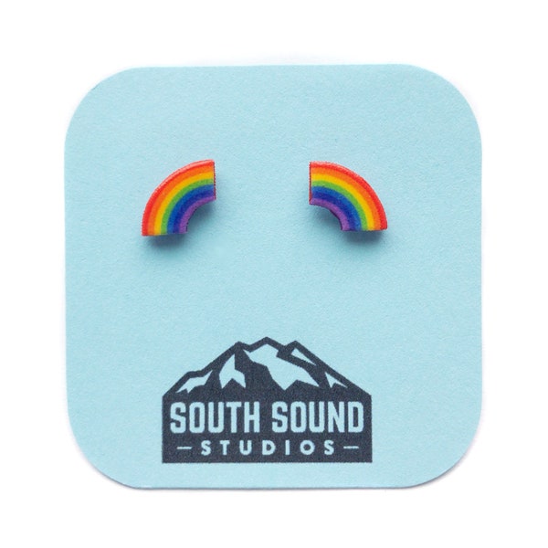 Tiny Rainbow Arc Stud Earrings