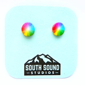 Rainbow Pinwheel Color Wheel Stud Earrings