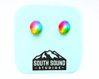 Rainbow Pinwheel Color Wheel Stud Earrings