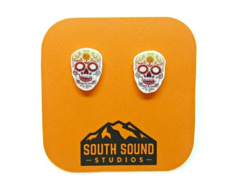 Sugar Skull Stud Earrings - Day of the Dead - El Dia de los Muertos