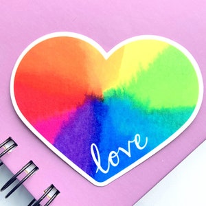 Rainbow Heart “Love” Watercolor Pride Vinyl Sticker