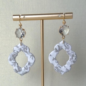 Handmade Polymer Clay Floral Earrings, Neutral Earrings, Statement Earrings, Neutral Flower Earrings, Gold or Silver Earrings, Clay Jewelry