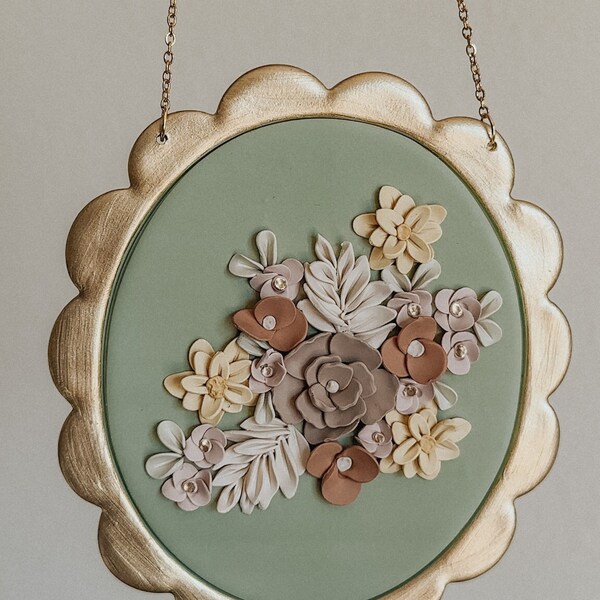 Handmade Polymer Clay Flower Bouquet Wall Hanging | Boho Home Decor | Floral Wall Decor | Handmade Clay Art | Wedding Bouquet Wall Hanging