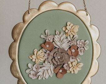 Handmade Polymer Clay Flower Bouquet Wall Hanging | Boho Home Decor | Floral Wall Decor | Handmade Clay Art | Wedding Bouquet Wall Hanging