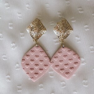 Pink Heart Earrings, Valentine&#39;s Day Earrings, Heart Earrings, Pink Clay Earrings, Statement Earrings, Clay Earrings, Handmade Earrings
