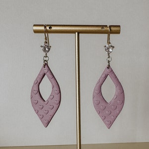 Purple Earrings, Valentine&#39;s Earrings, Gold Heart Earrings, Purple Clay Earrings, Statement Earrings, Clay Earrings, Handmade Earrings