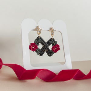Handmade Christmas Poinsettia Dangle Earrings, Winter Earrings, Clay Earrings, Christmas Jewelry, Holiday Earrings, Statement Earrings