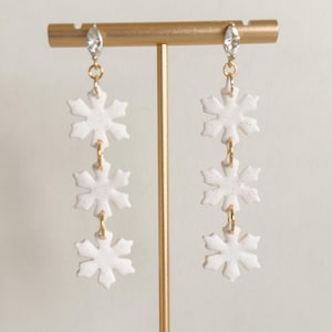 Handmade Christmas Snowflake Earrings, Winter Earrings, Clay Earrings, Christmas Jewelry, Holiday Earrings, Simple Christmas Earrings