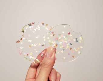 Custom Car Coasters Set | Mickey Mouse Glitter Car Cupholder Coasters set | Car Resin Coasters Set