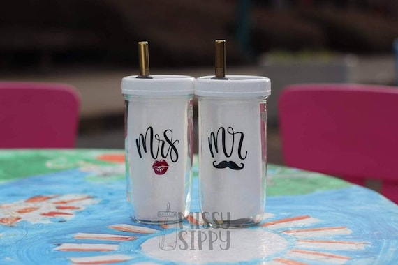 Mr. & Mrs. Reusable Boba Bubble Smoothie Tumbler Set Engagement Gift  Engagement Gift for Couples His and Hers Cups 
