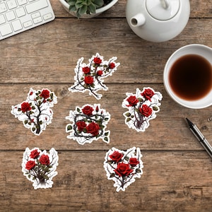 Rose Clear Vinyl Stickers, Transparent or Solid Vinyl Envelope and Gift Stickers, Red Rose Flower Vine Floral Planner Stickers