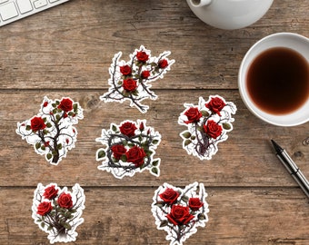 Rose Clear Vinyl Stickers, Transparent or Solid Vinyl Envelope and Gift Stickers, Red Rose Flower Vine Floral Planner Stickers