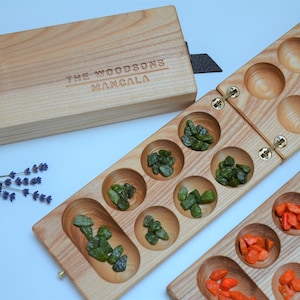 Mancala DELUXE, Family game, Personalized wooden board game, Two player games, Custom gift set