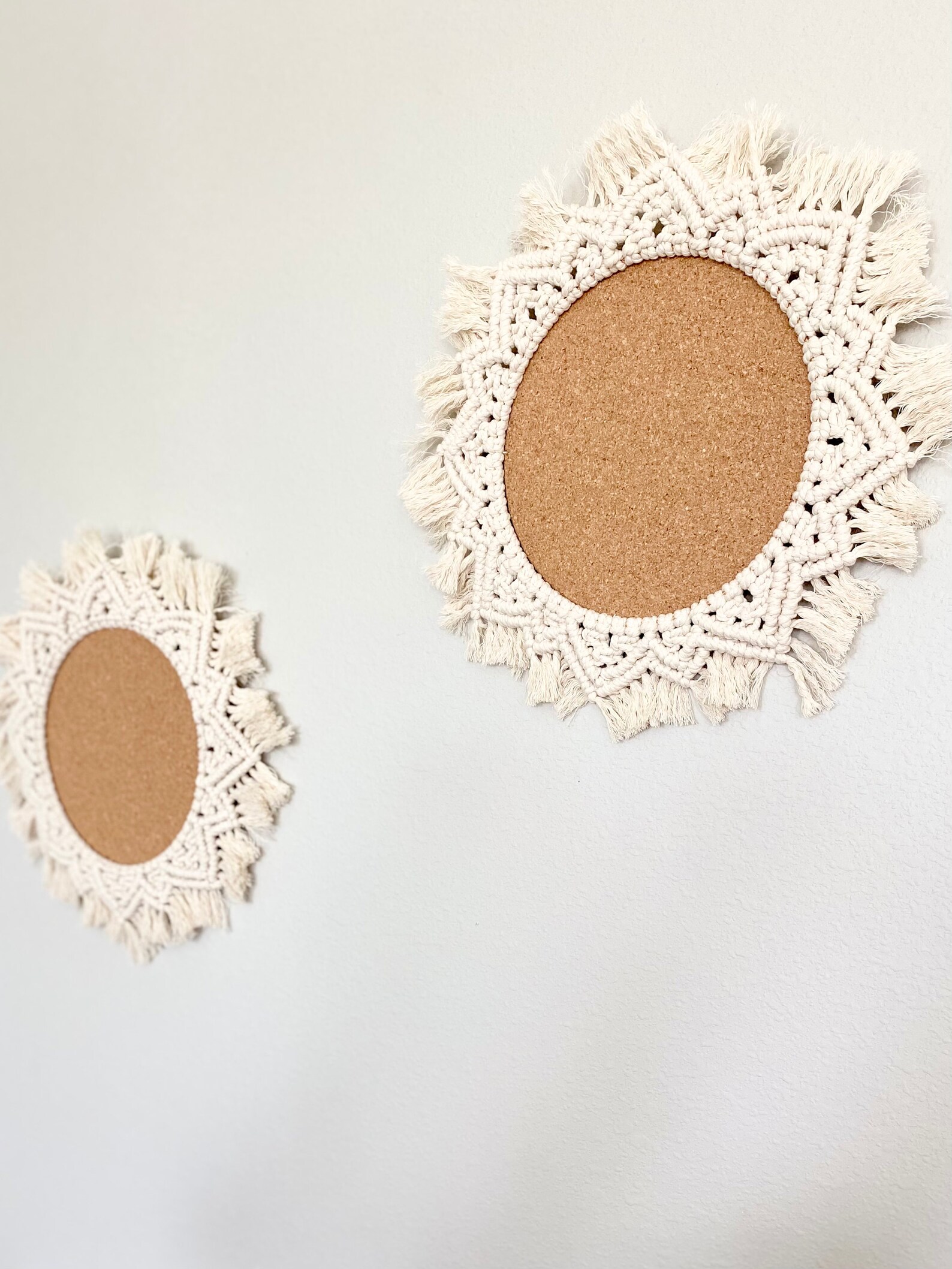 Set of 2 Macrame Cork Boards Wall Hanging Kitchen Organizer Etsy