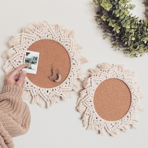 Macrame Cork Boards, Single or Set of 2, Office, Wall Hanging, Kitchen Organizer, Pin Muse Boards, Boho Home Decor, Farmhouse, Photo Holder,