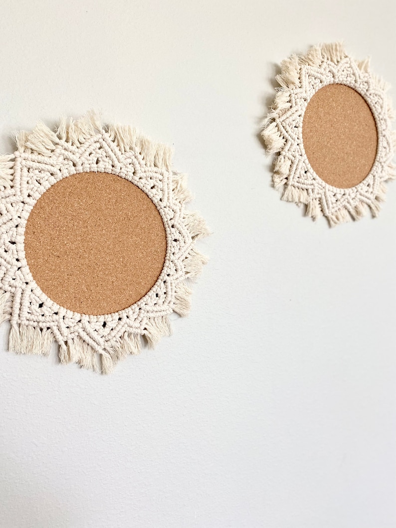 Set of 2 Macrame Cork Boards Wall Hanging Kitchen Organizer Etsy