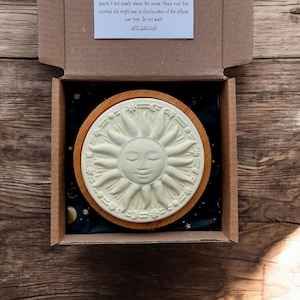 Sun essential oil diffuser / ceramic & bamboo oil diffuser / reusable freshener / Housewarming Gift / Spiritual Gift / desk diffuser