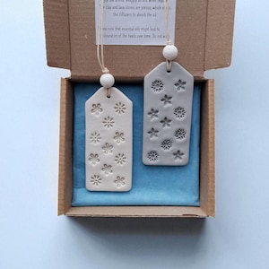 Floral Clay & Lava Stone Essential Oil Diffuser Set / Clay Diffuser Tags / Floral Essential Oil Diffuser Tags