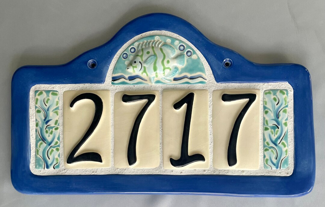 Fish Address Plaque With 4 Numbers - Custom Painted Ceramic Address ...