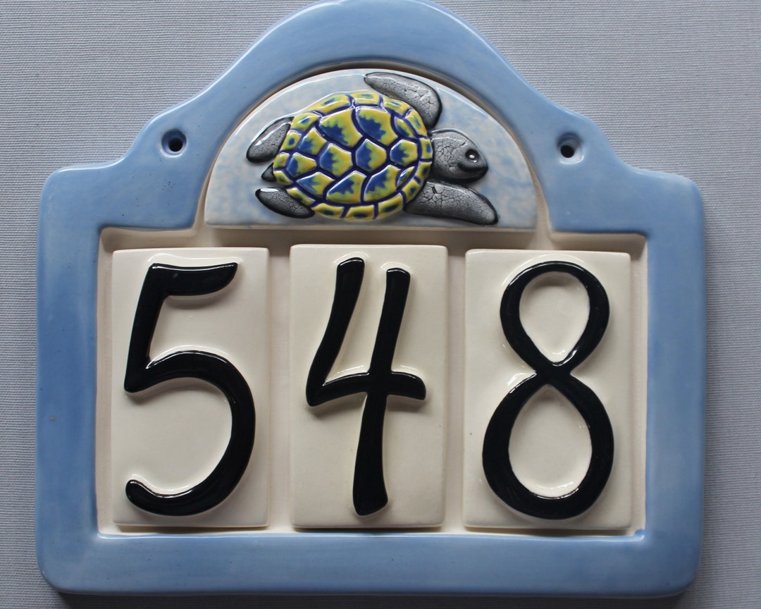 Sea Turtle Address Plaque With 3 Numbers Custom Painted Etsy