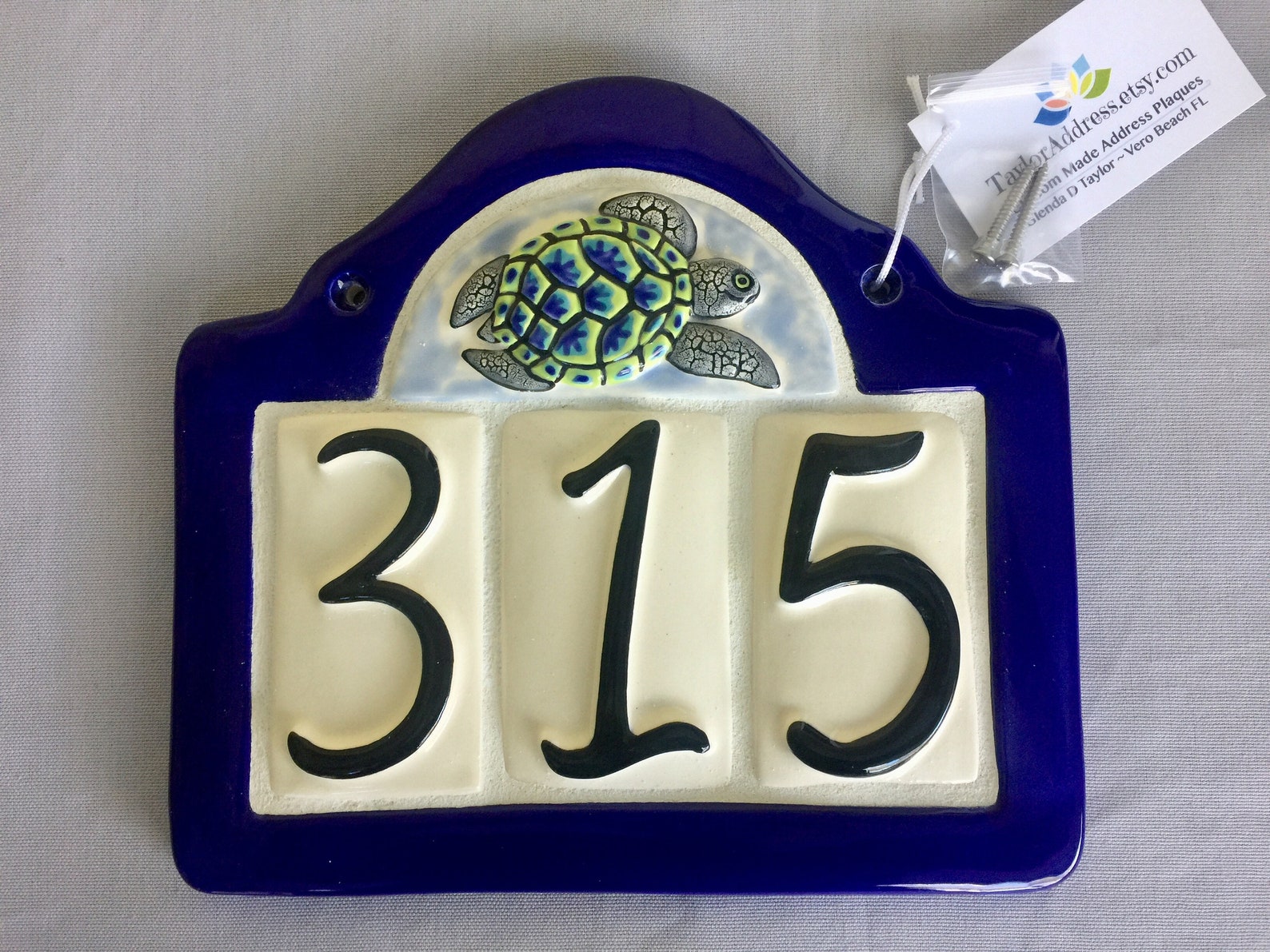 Sea Turtle Address Plaque With 3 Numbers Custom Painted Etsy