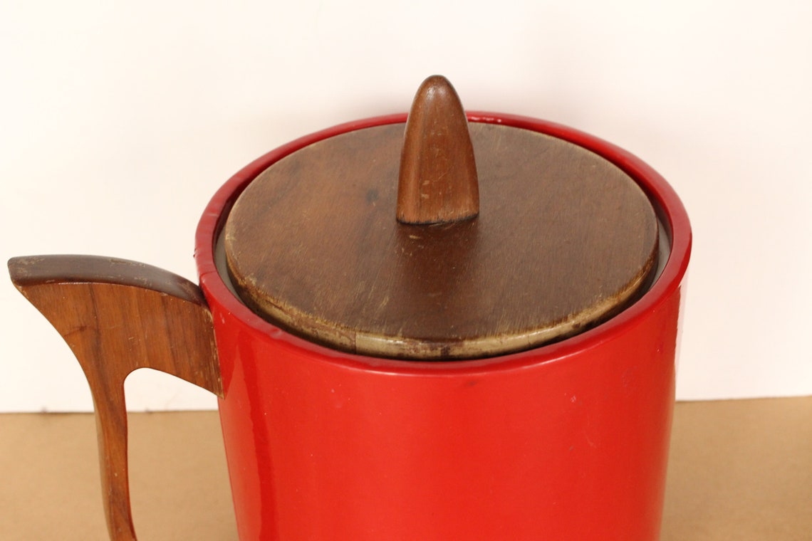 Funky Retro Red Ice Bucket with Wooden Lid and Handle Etsy
