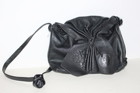 Vintage 1980s Carlos Falchi Black Buffalo Leather