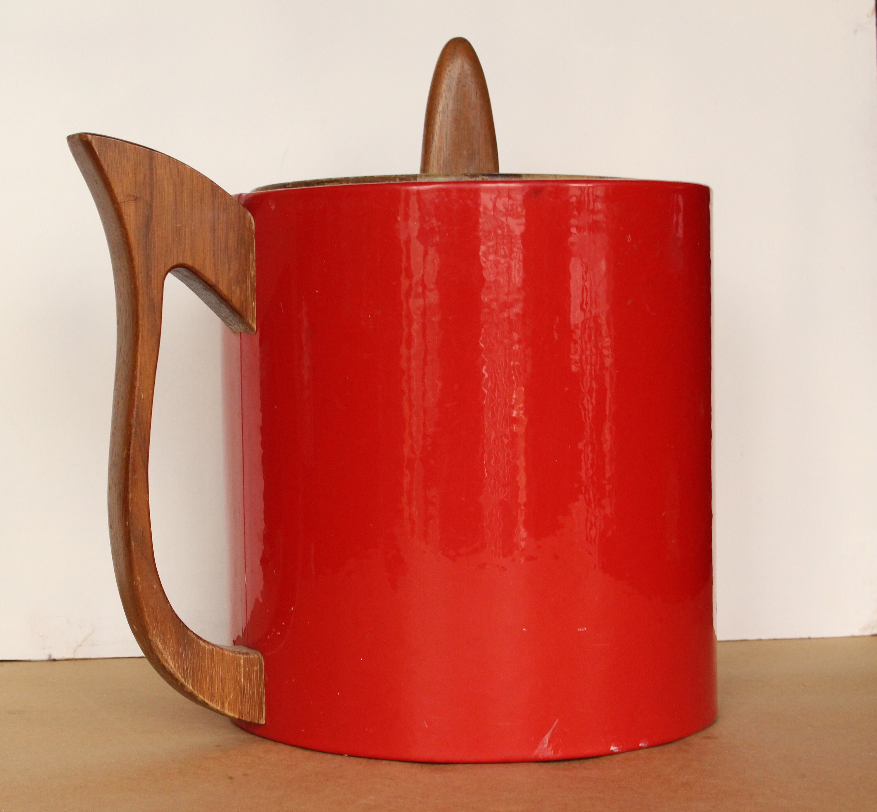 Funky Retro Red Ice Bucket with Wooden Lid and Handle Etsy