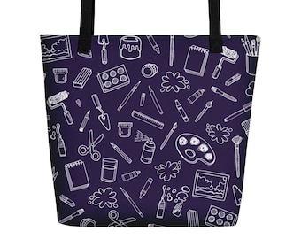 Purple All Over Print (Front and Back) Large Tote Bag with Inside Pocket! for Art Supplies for Artists, Crafters and Art Teachers
