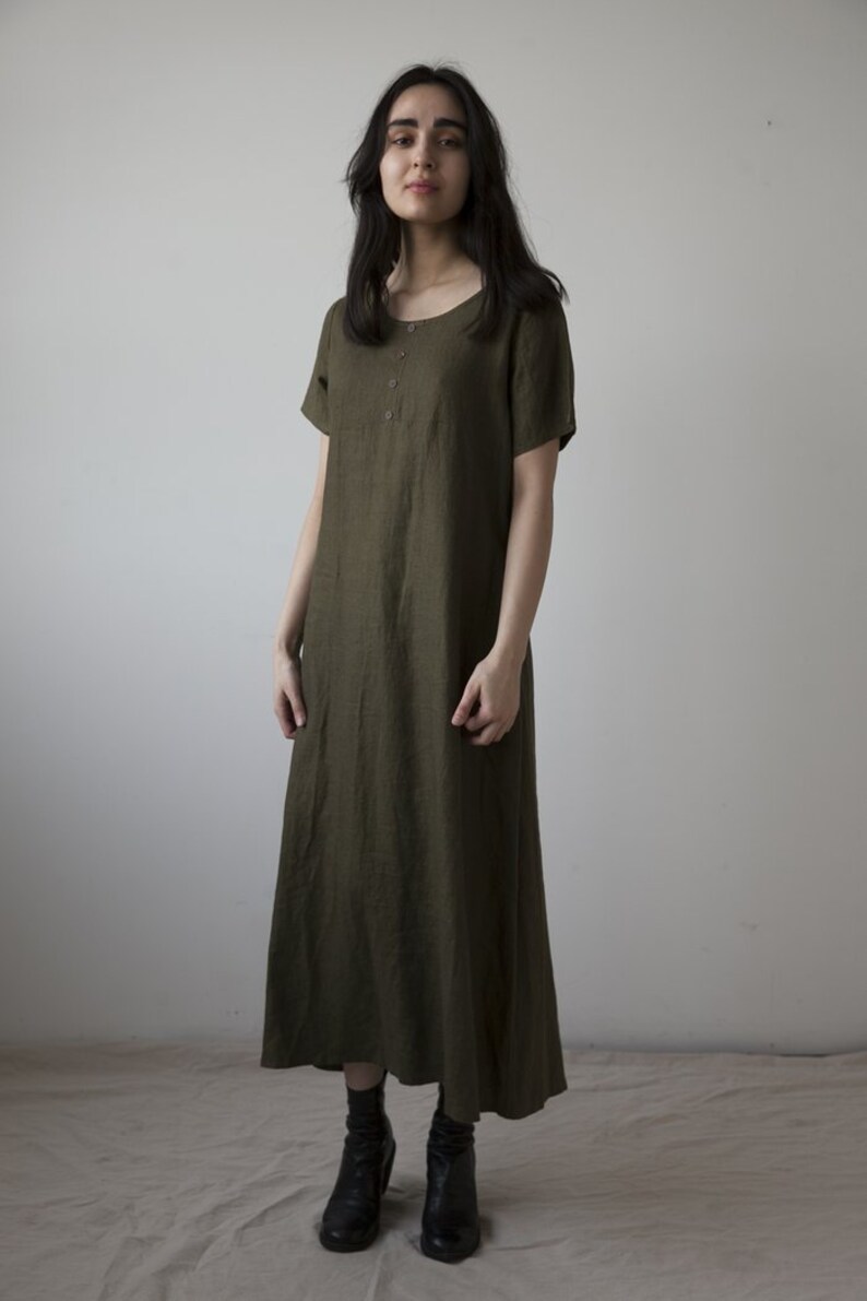 olive linen dress