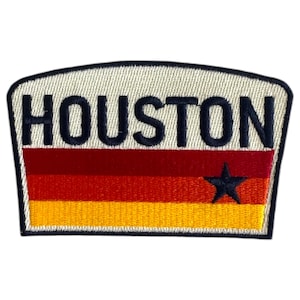 Retro Houston Patch Rainbow Name Tag Embroidered Iron On