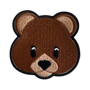 Parche termoadhesivo bordado con emoticono de cabeza de oso marrón