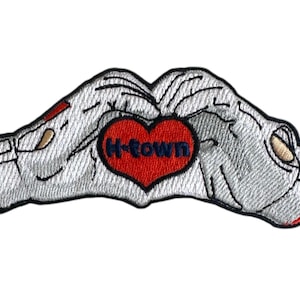 H-Town Baseball Glove Heart Hands Embroidered Iron-On Patch