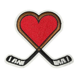 Hockey Stick Heart, Love Hockey: Embroidered Iron-On Patch