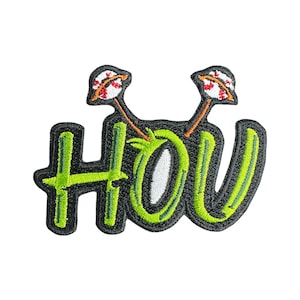 HOU Script With Antennas Patch Houston Mascot Parody Embroidered Iron On