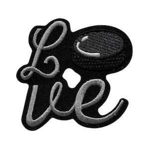 Hockey Love Script – Ice Hockey Puck Badge for Jackets, Bags, and Hats Embroidered Iron-On Patch
