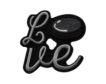 Parche bordado termoadhesivo con la frase "Hockey Love" - 7,6 cm (3 pulgadas)