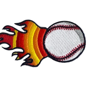 Flaming Baseball With Houston Rainbow Embroidered Iron-On Patch