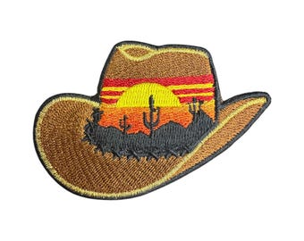 Cowboy Hat Texas Sunset Rodeo Vibes Embroidered Iron-On Patch