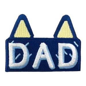 Blue Dog Ears Patch Cartoon Dad Logo Hat Badge Embroidered Iron-On Patch