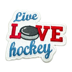 Live, Love, Hockey Script Embroidered Iron On Patch