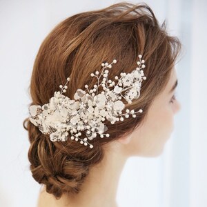 Bridal Hairpiece Ivory Lace Large Floral Flower Feminine Hair Accessory hair comb unique bohemian Bride headpiece hair clip Wedding Gift