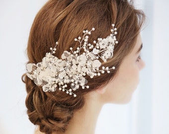 Bridal Hairpiece Ivory Lace Large Floral Flower Feminine Hair Accessory hair comb unique bohemian Bride headpiece hair clip Wedding Gift