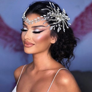 Bridal sparkle crystal floral Large versatile head chain vine Flower fringe forehead jewelry hair comb headpiece performance wedding tiara
