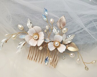 2 Vintage Gold Tone Cloisonné Hair Comb With Enamel Orca  display picture 1