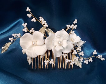 Bridal Hard Ceramic Hair Comb Freshwater Pearls Headpiece  display picture 3