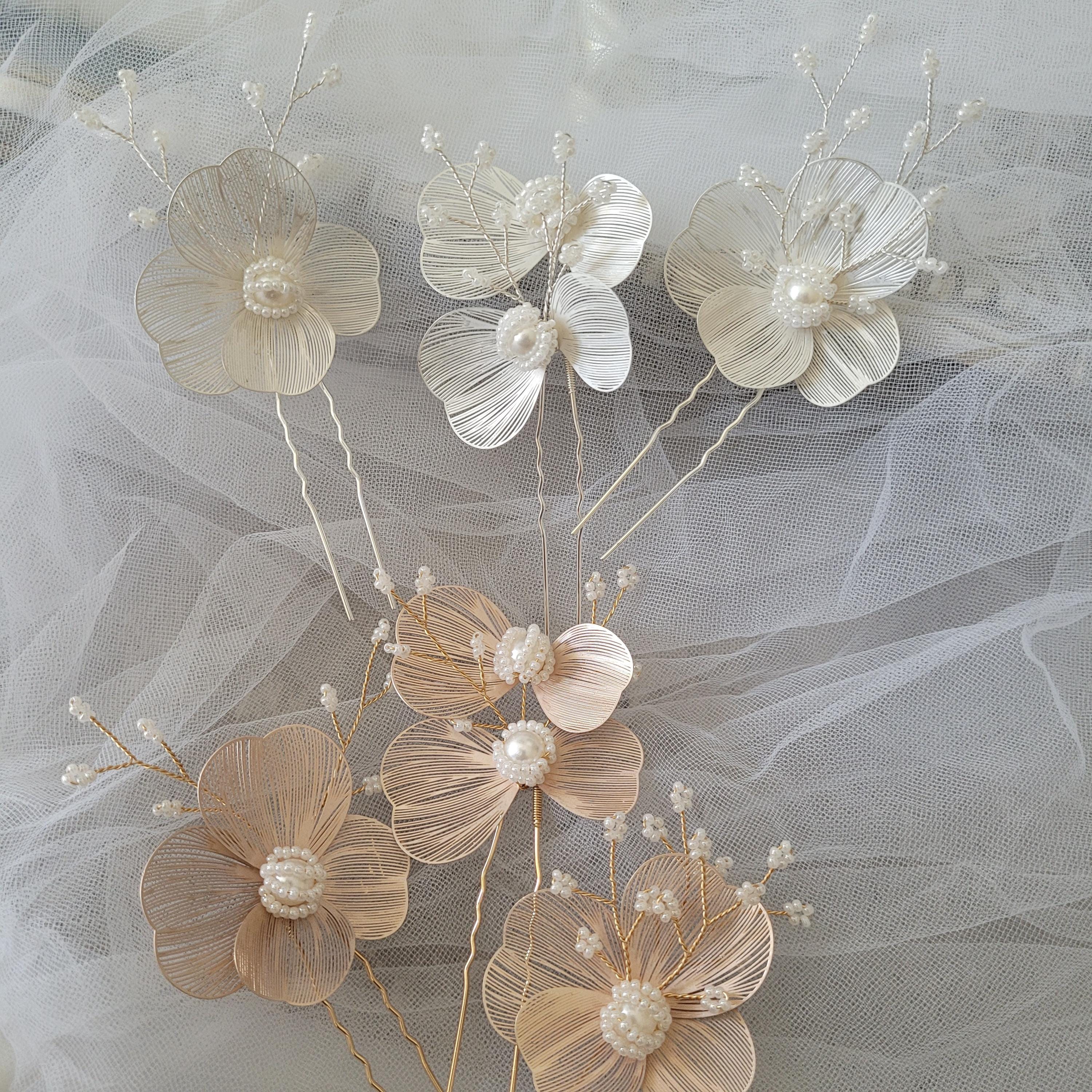 Gold pedal Bridal large headpiece Unique Flower Unique Light Pale Gold Petal Flower Leaf Bridal Large  main image 3